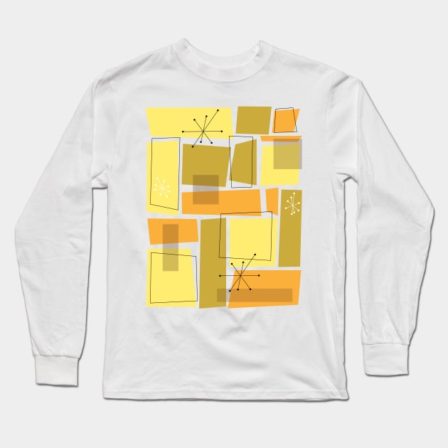 Yellow and Orange Funky Squares Mid Century Long Sleeve T-Shirt by OrchardBerry